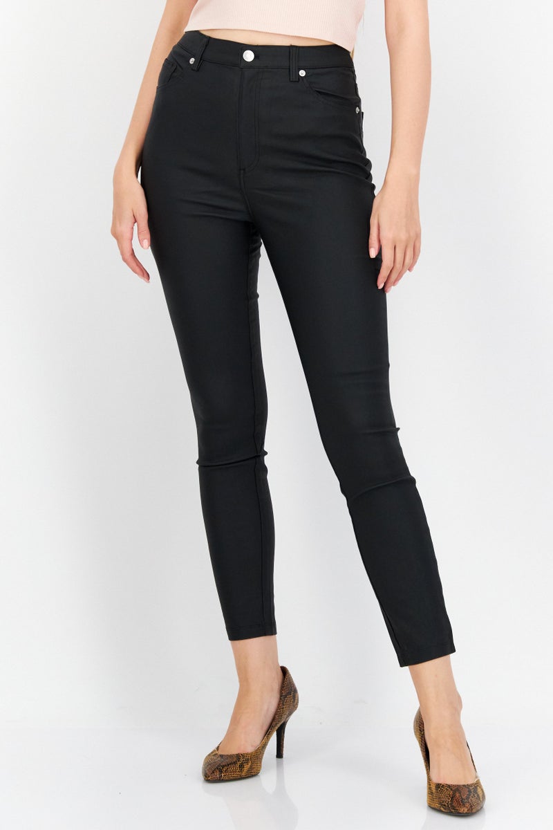 NA-KD Women Fitted Leg Waxed Skinny Pants, Black - Image 1