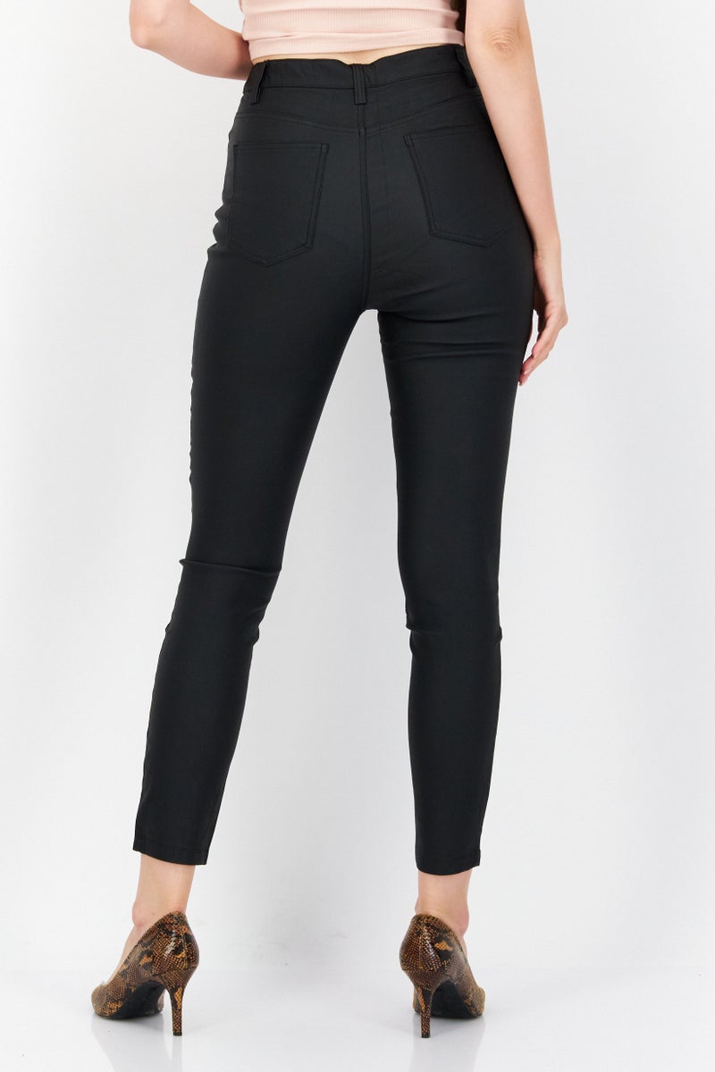 NA-KD Women Fitted Leg Waxed Skinny Pants, Black - Image 4