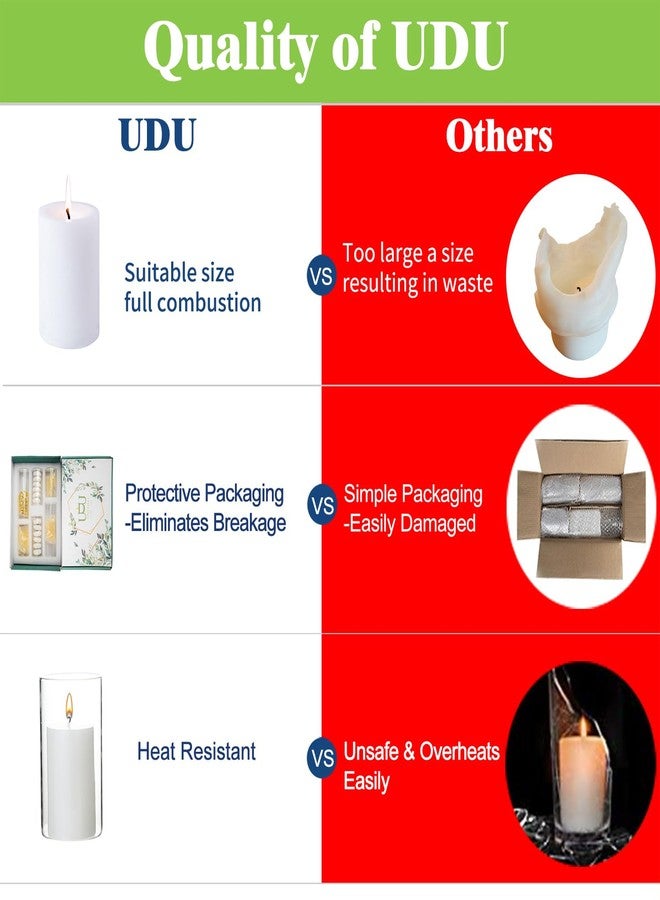 UDU Set of 12 Pillar Candles and 12 Hurricane Candle Holders, Pillar Candle Holder for Pillar Candles, Clear Cylinder Vases for Centerpieces Wedding Table Party Home Decor(4.7", 5.9",7.9") - Image 5