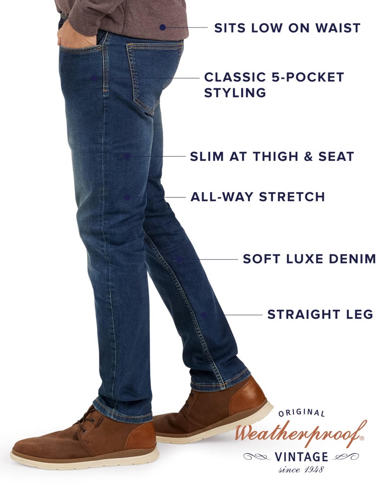 Weatherproof Vintage Men's Jeans | Super-Soft Denim Jeans | Stretch Jeans for Men | Blue & Black Jeans for Men | Slim Fit Jeans | Dark Blue Jeans for Men | Size 34W x 32L - Image 2