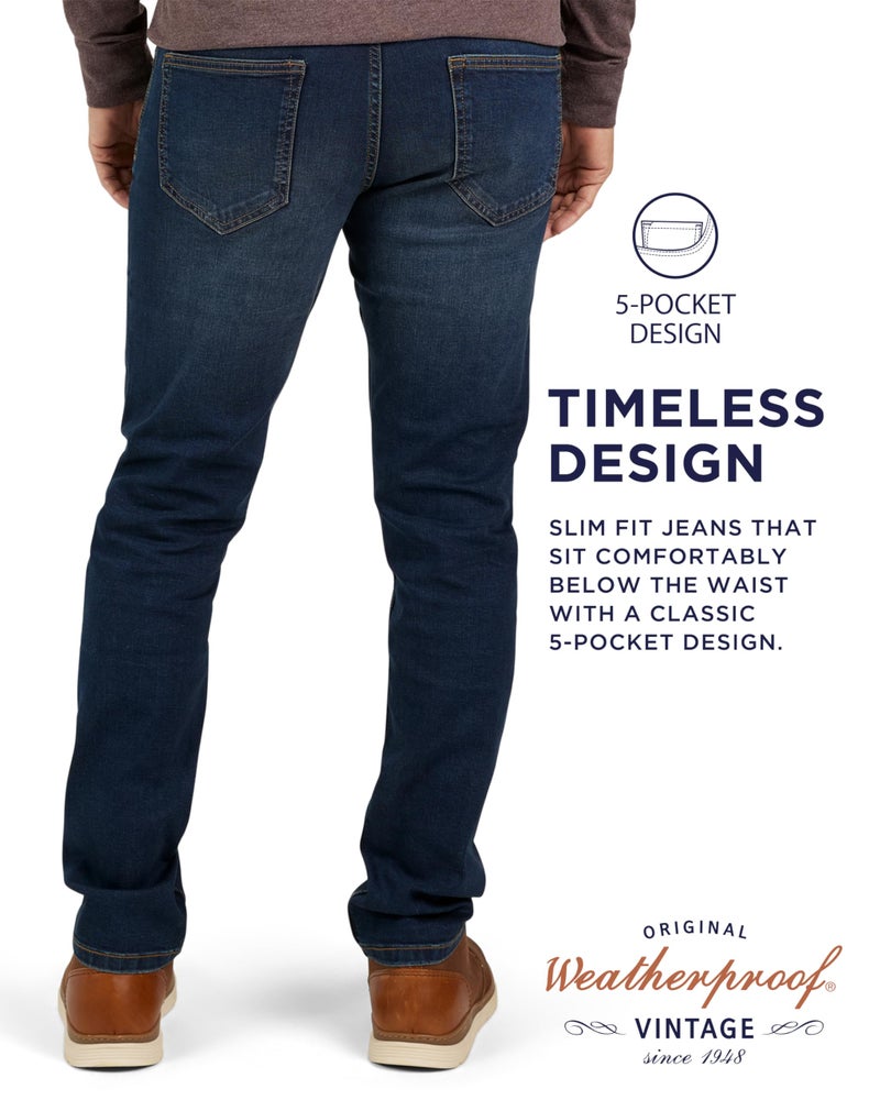 Weatherproof Vintage Men's Jeans | Super-Soft Denim Jeans | Stretch Jeans for Men | Blue & Black Jeans for Men | Slim Fit Jeans | Dark Blue Jeans for Men | Size 34W x 32L - Image 3