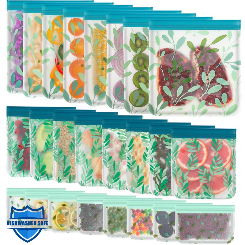 Hndnrxue 24 Pack Dishwasher Safe Reusable Bags Silicone, Leakproof Reusable Freezer Bags for Food Storage, Home Organization, Travel & Make-up, BPA-Free for Salad and Fruit - Image 1