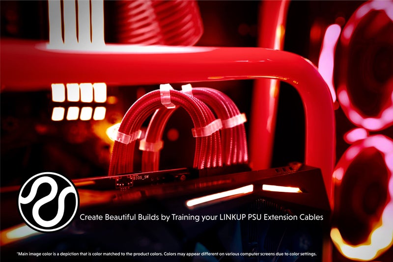 LINKUP - AVA 50cm PSU Cable Extension Sleeved Custom Mod GPU PC Braided w/Comb Kit - Compatible with RTX3090 | 1 x 24 P (20+4) | 2 x 8 P (4+4) CPU | 3 x 8 P (6+2) GPU Set | 500mm - Red - Image 4