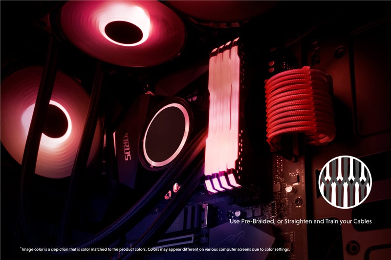 LINKUP - AVA 50cm PSU Cable Extension Sleeved Custom Mod GPU PC Braided w/Comb Kit - Compatible with RTX3090 | 1 x 24 P (20+4) | 2 x 8 P (4+4) CPU | 3 x 8 P (6+2) GPU Set | 500mm - Red - Image 3