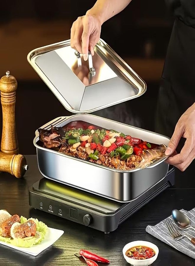 Touchcart 2PCS Stainless Steel Serving Tray with Lid 32×19×6 CM Heavy-Duty Deep Buffet, Roasting, Baking, Steam Table & Meal Prep Pan Set for Home, Catering, Restaurant Rustproof, Oven Dishwasher Safe - Image 2