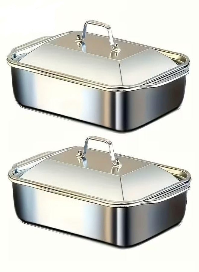 Touchcart 2PCS Stainless Steel Serving Tray with Lid 32×19×6 CM Heavy-Duty Deep Buffet, Roasting, Baking, Steam Table & Meal Prep Pan Set for Home, Catering, Restaurant Rustproof, Oven Dishwasher Safe - Image 1
