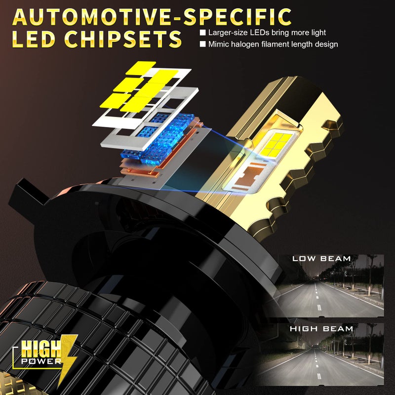 D-Lumina D-Lumina H4 LED Headlight Bulb Canbus Error Free 130W 26000LM 6500K Super Bright Car Light Light LED Headlights Conversion Kit with Cooling Fan - 2 Years Warranty, 2 Pack  - Image 2