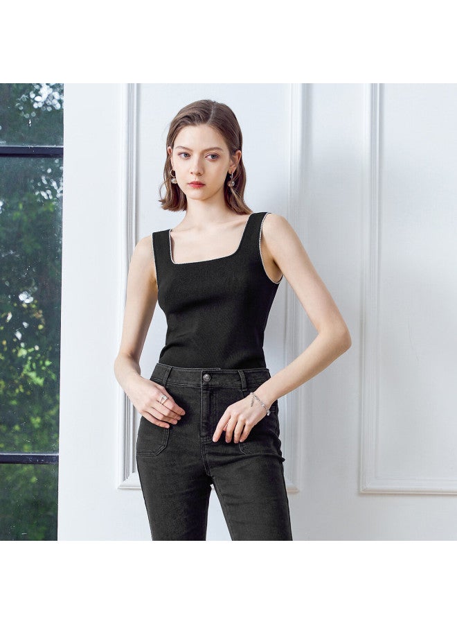Yanyee Elegant Square Neck Camisole Tank Top For Women, Early Spring Inner Layer, High-end Sleeveless Undershirt, Off-white, 2XL - Image 1