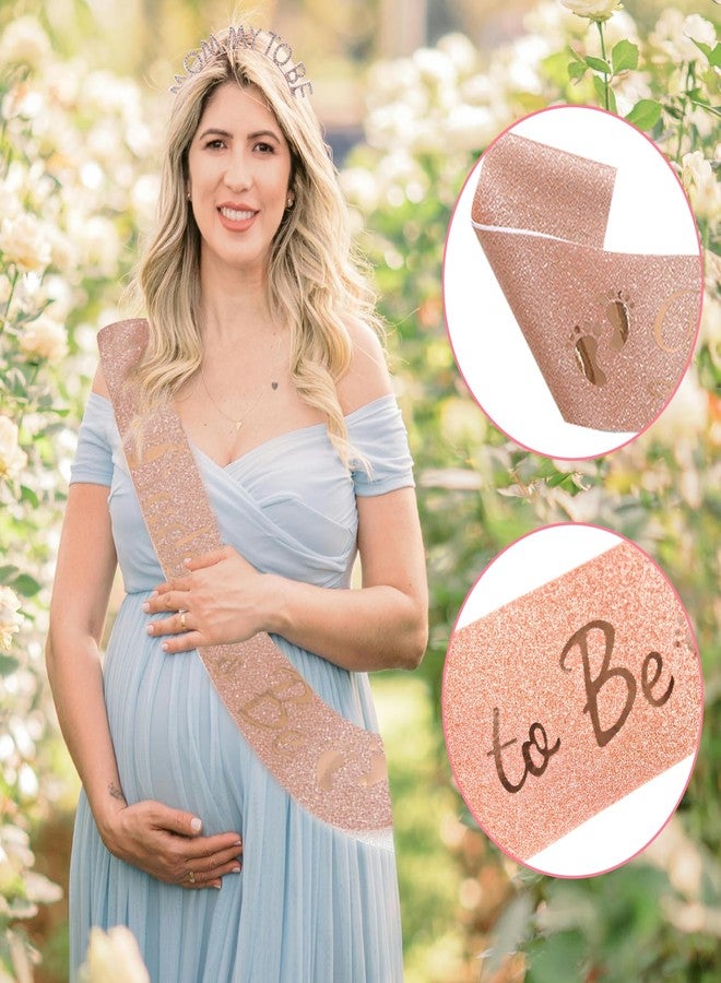 OYANIMO Mom to be Baby Shower Decorations, Mom to be Sash and Tiara Set Mother to be Crown Mom to be Pin Maternity Gift for Her, for Gender Reveal and Baby Girl Showers, Pink (Rose Gold) - Image 2