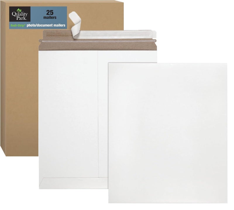 Quality Park Photo Document Mailers, Redi-Strip Self Seal Closure, Rigid Stay Flat Mailer, White Recycled Fiberboard, 6" x 8", 25 per Box - Image 1