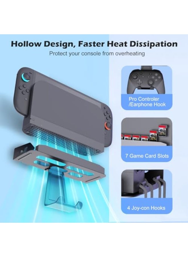 Metal Wall Mount for Nintendo Switch 2, Switch 2 Organizer Shelf Base Kit Behind TV, Switch 2 Accessories with 5 Card Slots and 4 Joy-con Hanger, Carbon Black - Image 3