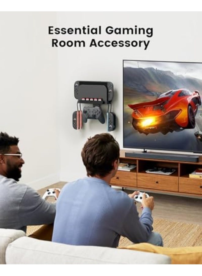 Metal Wall Mount for Nintendo Switch 2, Switch 2 Organizer Shelf Base Kit Behind TV, Switch 2 Accessories with 5 Card Slots and 4 Joy-con Hanger, Carbon Black - Image 5
