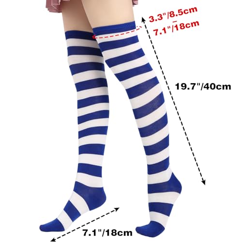 DAZCOS Striped Thigh High Socks Elastic Over The Knee Knit Stockings for Daily or Anime Cosplay (Blue + White) - Image 3