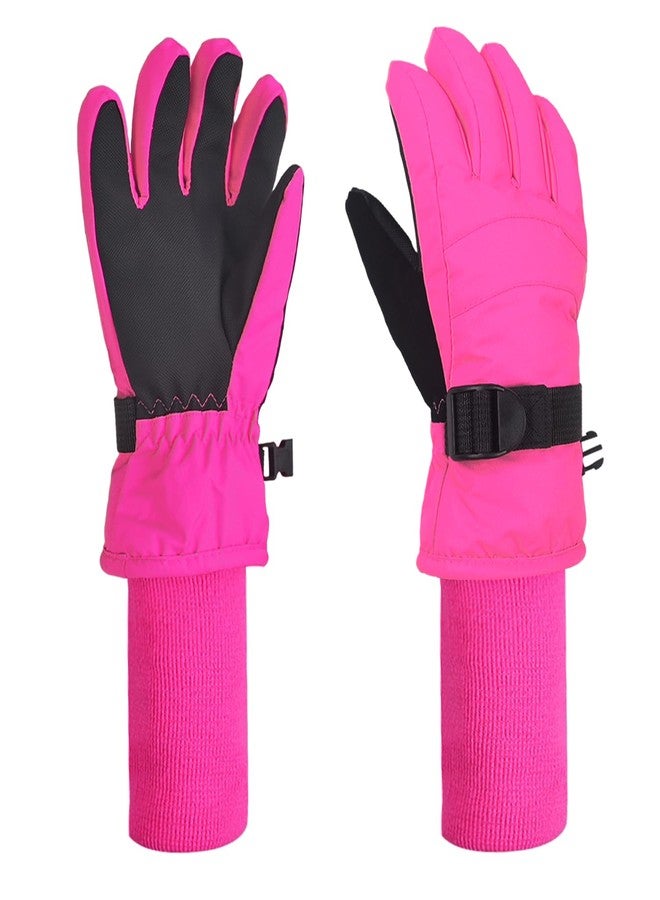 XTACER Boy's Girl's Kid's Ski Snow Gloves Snowboard Winter Warm Cold Weather Gloves for Boys Girls Children (Hot Pink-Long Cuff, 10-12 Years) - Image 1