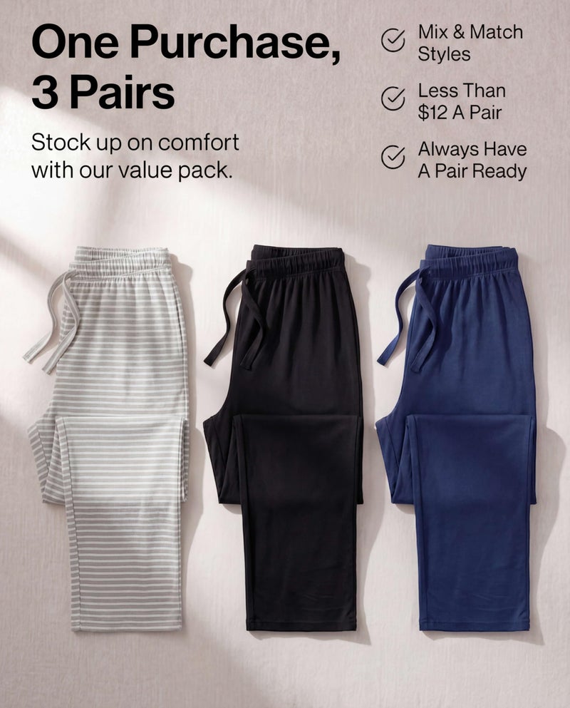 REALESSENTIALS Real Essentials 3 Pack: Womenâ€™s Ultra-Soft Comfy Pajama Lounge Pants Sleepwear (Available in Plus Size) Set 1-M - Image 3