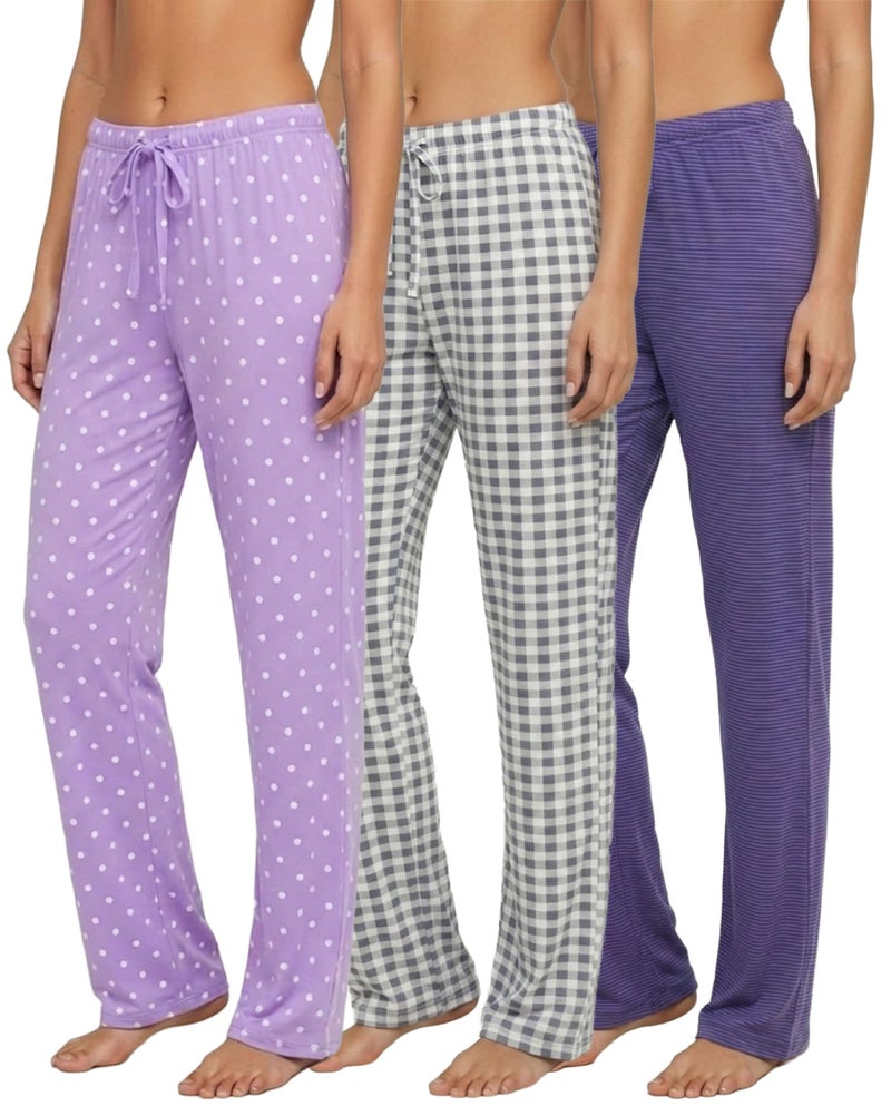 REALESSENTIALS Real Essentials 3 Pack: Womenâ€™s Ultra-Soft Comfy Pajama Lounge Pants Sleepwear (Available in Plus Size) Set 1-M - Image 1