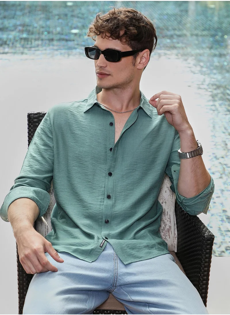 كامبوس سوترا Men's Sea Green Breezy Wrinked Shirt