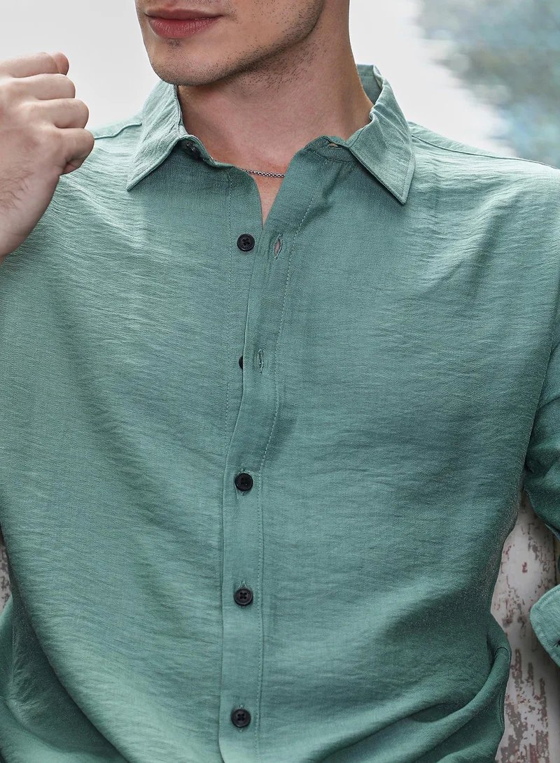 كامبوس سوترا Men's Sea Green Breezy Wrinked Shirt
