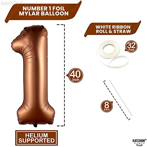 KatchOn Brown 1 Balloon Number 40 Inch Helium Supported Foil Brown One Balloon for Safari brown Birthday Decorations One Happy Camper Balloons Anniversary Decorations - Image 5