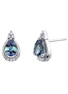 PEORA Simulated Alexandrite Sterling Silver Solitaire Stud Earrings 1.75 Carats Total Teardrop Pear Shaped 7X5Mm  - Image 1