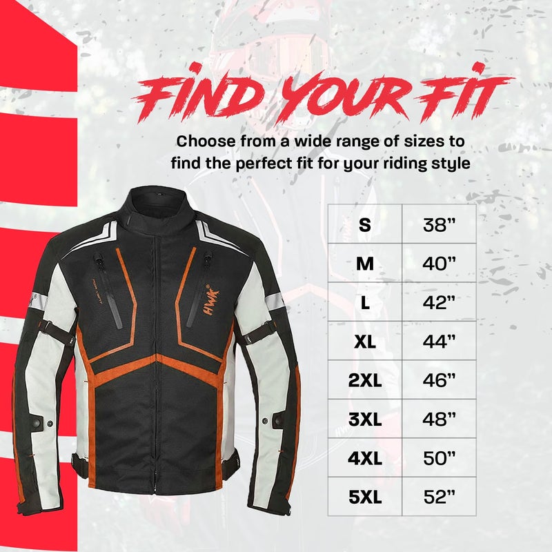 HWK Scorpion Motorcycle Jacket for Men & Women, Motorcycle Gear with Body Armor Foam Padding and Breathable Cordura Fabric, Reflective Motor Bike Jacket for Improved Night Visibility - Orange, Small - Image 5