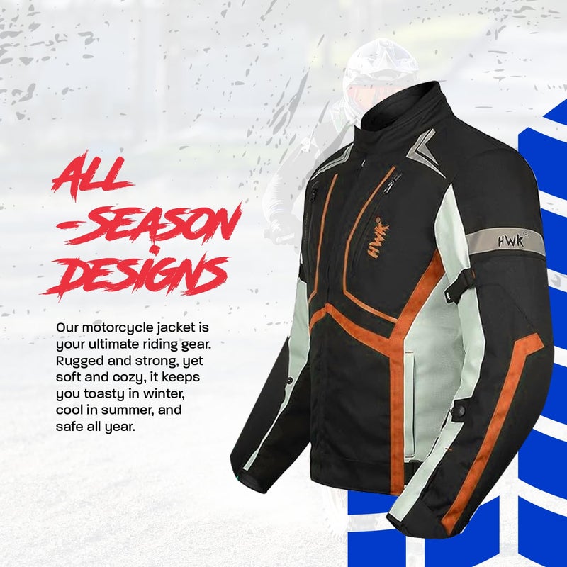 HWK Scorpion Motorcycle Jacket for Men & Women, Motorcycle Gear with Body Armor Foam Padding and Breathable Cordura Fabric, Reflective Motor Bike Jacket for Improved Night Visibility - Orange, Small - Image 2