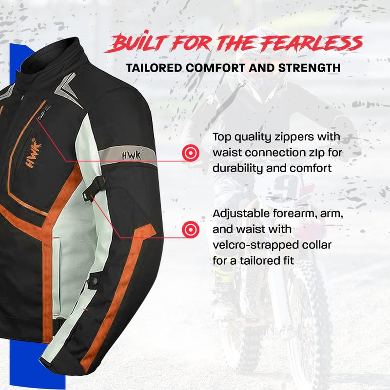 HWK Scorpion Motorcycle Jacket for Men & Women, Motorcycle Gear with Body Armor Foam Padding and Breathable Cordura Fabric, Reflective Motor Bike Jacket for Improved Night Visibility - Orange, Small - Image 4