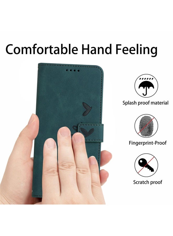For Tecno Pop 5 LTE Skin Feel Heart Pattern Leather Phone Case With Lanyard(Green)