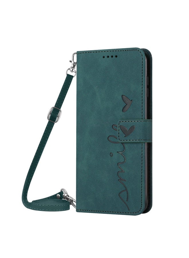 For Tecno Pop 5 LTE Skin Feel Heart Pattern Leather Phone Case With Lanyard(Green)