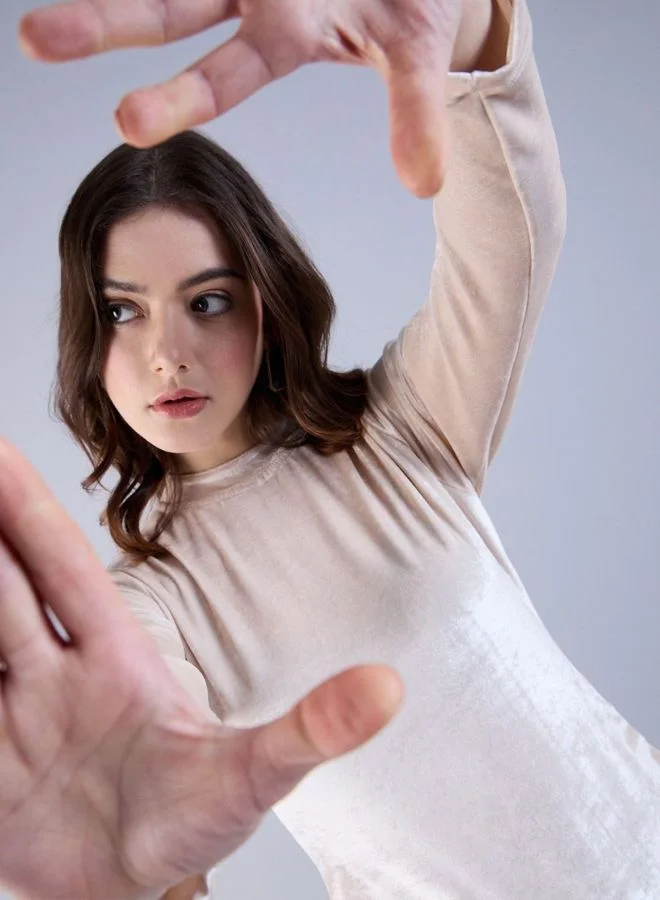 Freehand  Women Regular Fit Solid Round Neck Long Sleeve Bodycon Dress for Women | Best Price UAE