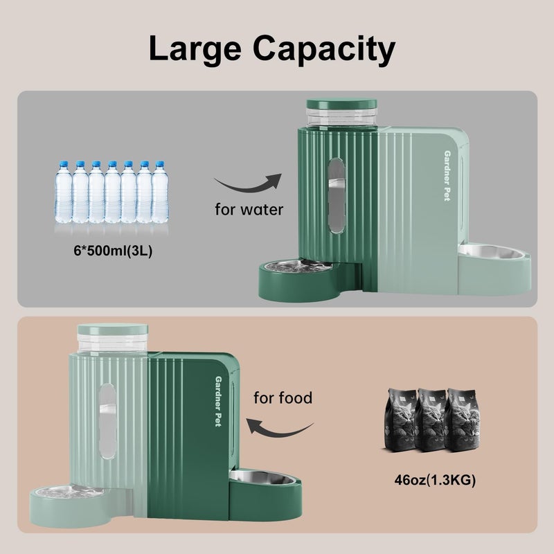 Gardner Pet Automatic Gravity Pet Feeder, 0.8 Gallons*2 Dog Feeder and Water Dispenser Set 100% BPA-Free, 2-in-1 Gravity Feeder with Stainless Steel Bowl for Dogs, Cats, Rabbits, Puppies (Green) - Image 3