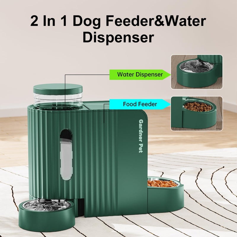 Gardner Pet Automatic Gravity Pet Feeder, 0.8 Gallons*2 Dog Feeder and Water Dispenser Set 100% BPA-Free, 2-in-1 Gravity Feeder with Stainless Steel Bowl for Dogs, Cats, Rabbits, Puppies (Green) - Image 2