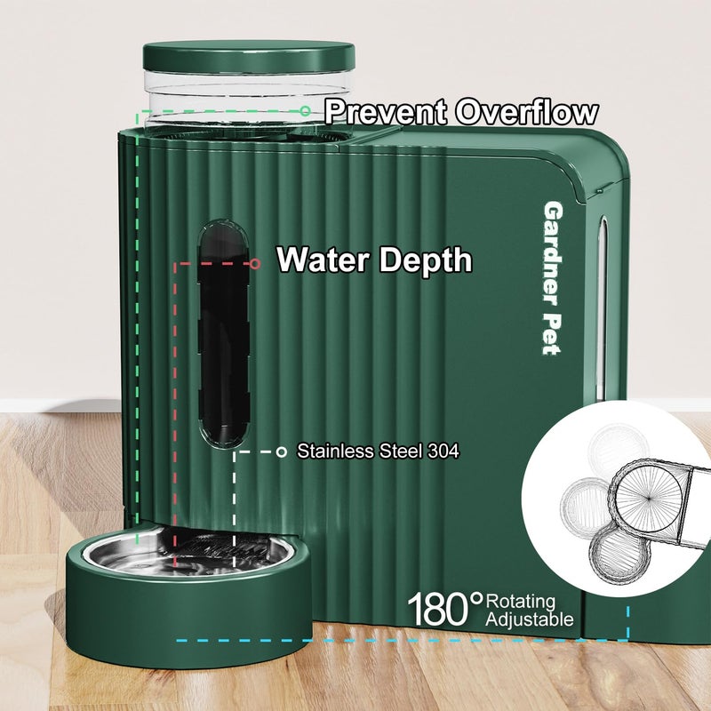 Gardner Pet Automatic Gravity Pet Feeder, 0.8 Gallons*2 Dog Feeder and Water Dispenser Set 100% BPA-Free, 2-in-1 Gravity Feeder with Stainless Steel Bowl for Dogs, Cats, Rabbits, Puppies (Green) - Image 5