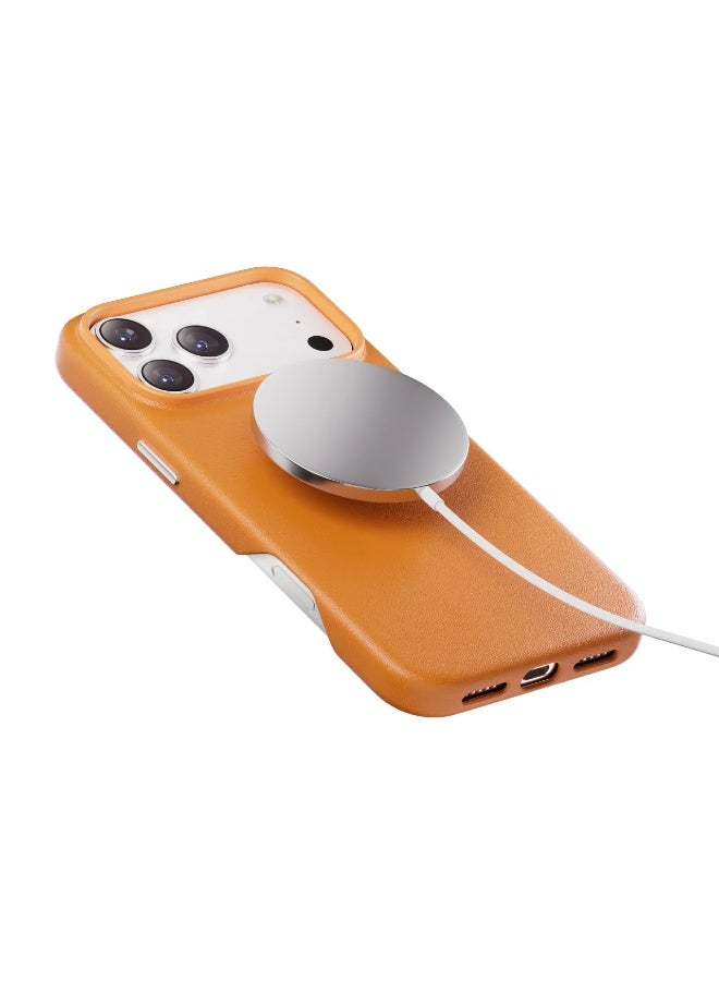 ليفيلو جراب ماج سيف لهاتف آيفون 17 برو ماكس مع محفظة فيرتكس قابلة للفصل من جلد البولي يوريثان / حواف مرتفعة للكاميرا والشاشة / مقاوم للصدمات / غطاء خلفي من الجلد بالكامل - برتقالي - Image 3