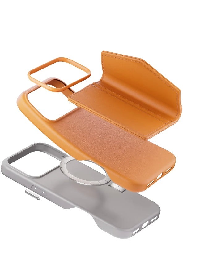 ليفيلو جراب ماج سيف لهاتف آيفون 17 برو ماكس مع محفظة فيرتكس قابلة للفصل من جلد البولي يوريثان / حواف مرتفعة للكاميرا والشاشة / مقاوم للصدمات / غطاء خلفي من الجلد بالكامل - برتقالي - Image 5