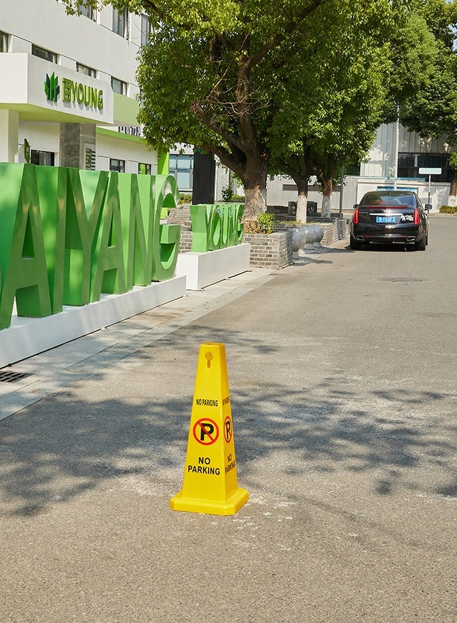 LAWAZIM No Parking Safety Cone - 28x28x67cm - Caution Safety Parking Sign Board, Yellow Traffic Cone with 4 Side View and Warning Symbol - Ideal for Driveways, Parking Lots, and Traffic Control - Image 3