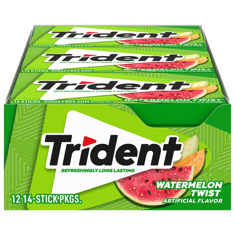 Trident ترايدنت واترmelon تويست علكة خالية من السكر 12 عبوة من 14 قطعة 168 قطعة إجمالية - Image 2