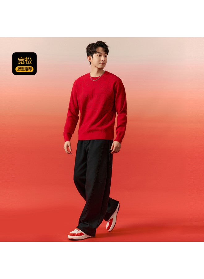 Cabbeen Men's Sweater New Year Red Chinese Style Trendy Couple Knitwear Spring And Autumn Long Sleeve Sweater - Image 3