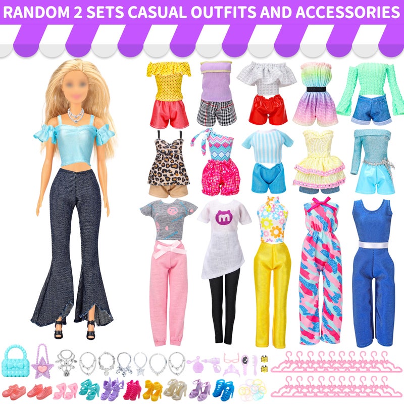 Style Shine 70 Pcs Doll Clothes and Accessories,2 Wedding Gown 6 Fashion Dresses 2 Set Casual Outfits 1 Top 1 Pant Bikini 1 Swimsuit,20 Hanger 10 Shoe 27 Accessories Toys for Girls Kids Birthday Gift - Image 5