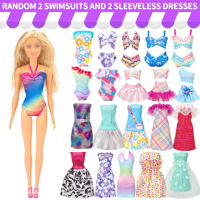 Style Shine 70 Pcs Doll Clothes and Accessories,2 Wedding Gown 6 Fashion Dresses 2 Set Casual Outfits 1 Top 1 Pant Bikini 1 Swimsuit,20 Hanger 10 Shoe 27 Accessories Toys for Girls Kids Birthday Gift - Image 4
