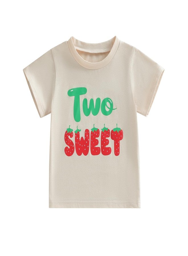 Fernvia Toddler Girls 2nd Birthday Shirt Two Sweet 2 Year Old Outfit Girl Second Birthday Tshirts Party Gift Tee Top (Beige, 2-3 Years) - Image 1