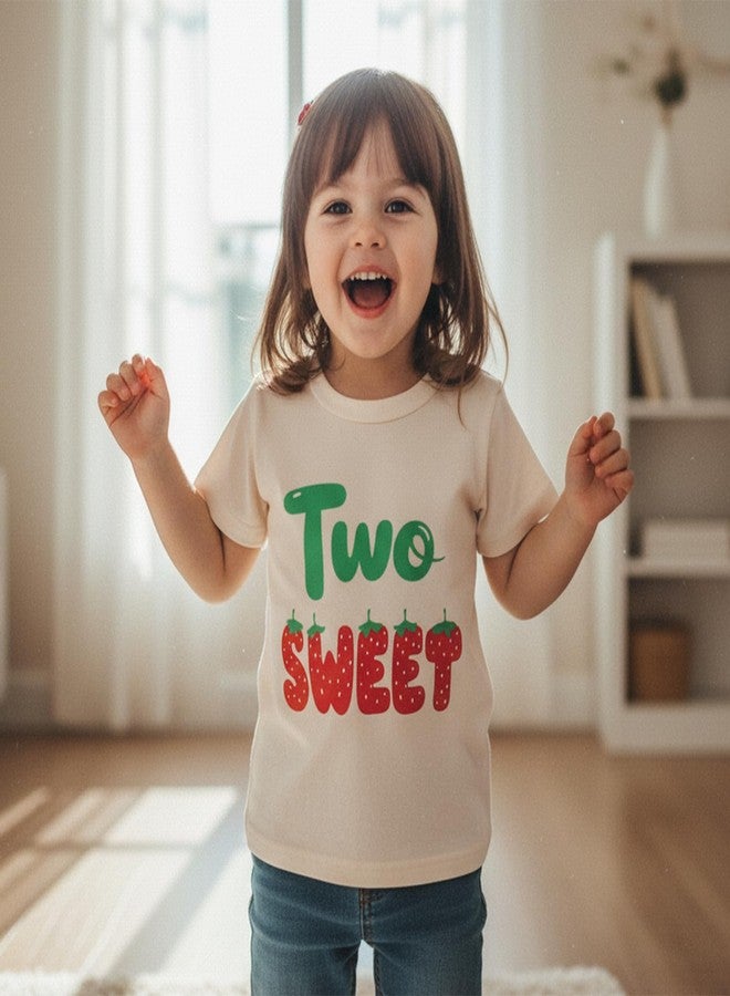 Fernvia Toddler Girls 2nd Birthday Shirt Two Sweet 2 Year Old Outfit Girl Second Birthday Tshirts Party Gift Tee Top (Beige, 2-3 Years) - Image 2