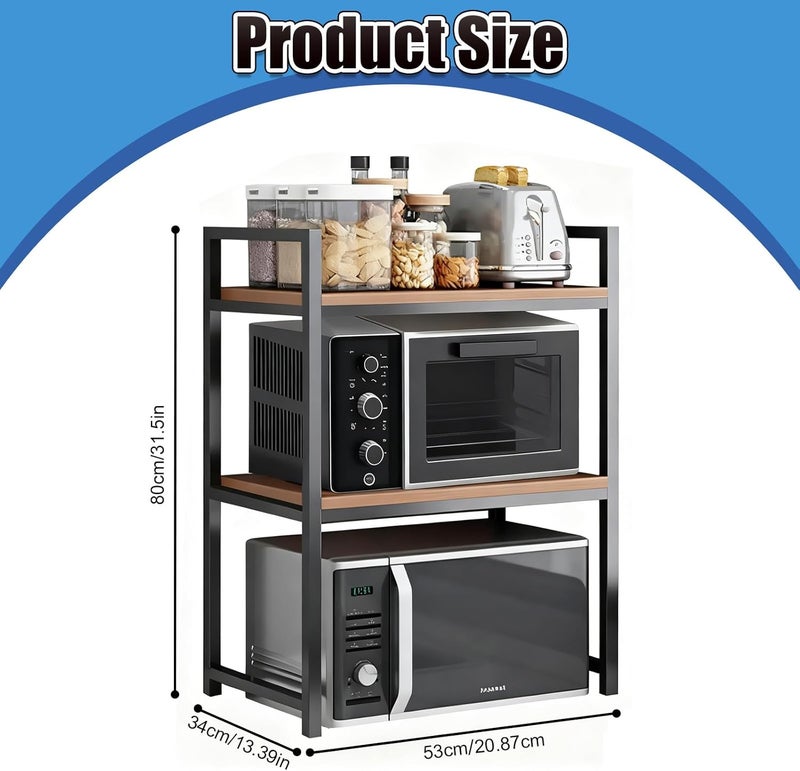 U HOOME 3 Tier Microwave Oven Rack,Microwave Oven Stand with 6 Hook for Kitchen Storage Rack Utensils Tableware Storage Shelf,Micro Wave Shelf Countertop Organizer Kitchen Stand Shelves Rack - Image 2