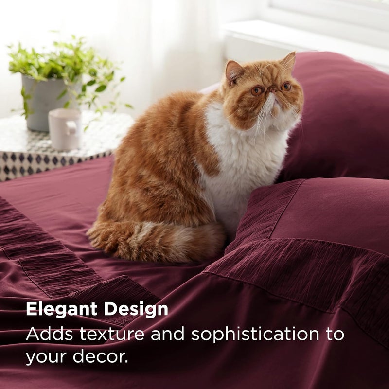 Bedsure King Size Sheets - Soft Sheets for King Size Bed, 4 Pieces Hotel Luxury Burgundy Sheets King, Easy Care Polyester Microfiber Cooling Bed Sheet Set - Image 4