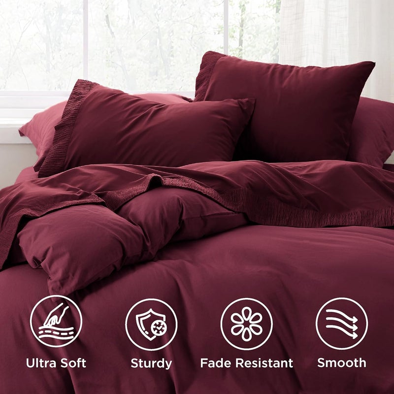 Bedsure King Size Sheets - Soft Sheets for King Size Bed, 4 Pieces Hotel Luxury Burgundy Sheets King, Easy Care Polyester Microfiber Cooling Bed Sheet Set - Image 3