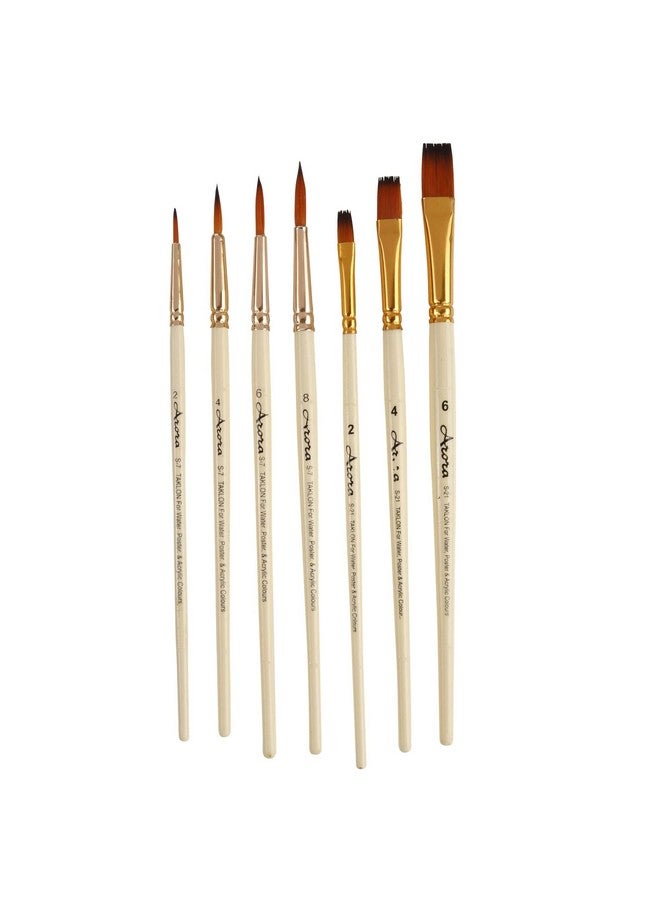 Arora Round & Flat Mix Painting Brush Set of 7 Pieces for Watercolor and Acrylic Painting(Wood) - Image 3