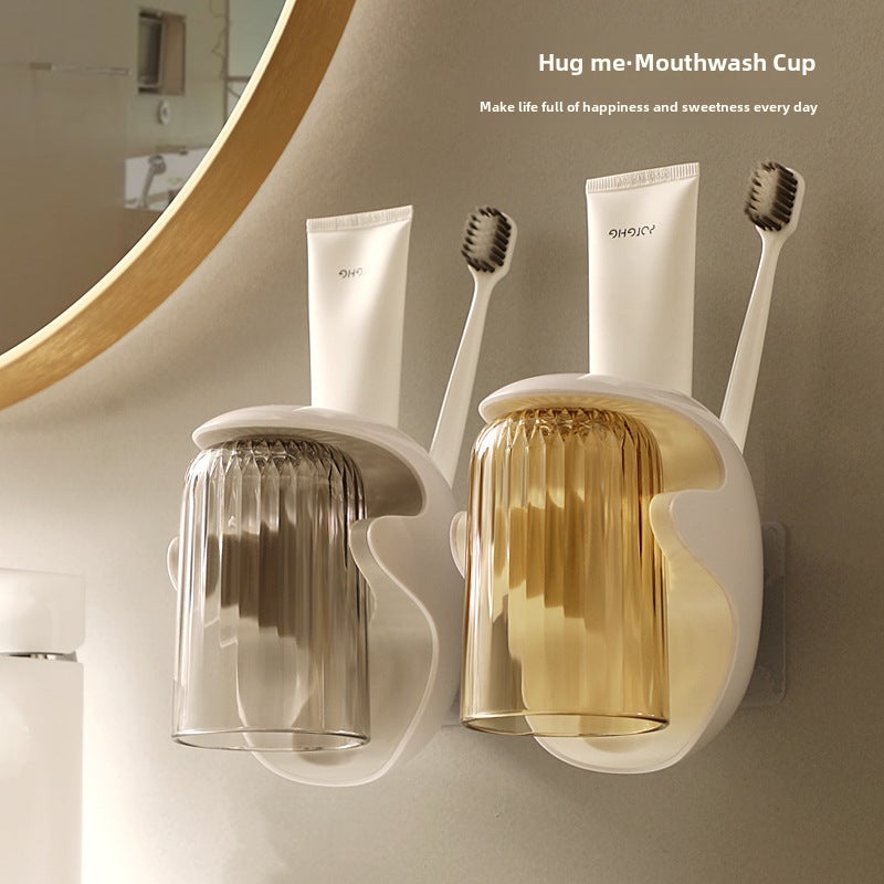 Simple Magnetic Suction Mouthwash Cup Wall-mounted Household Wash Cup suit Tooth Cup Storage Rack Toothbrush Storage Box Toothbrush Cup(cochineal powder) - Image 3