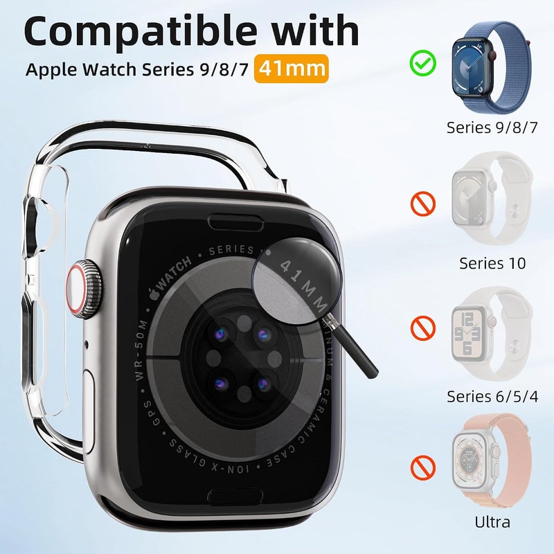 2 Pack [NO Screen Protector] Bumper Case for Apple Watch Series 9/8/7 41mm, Slim Thin Shockproof Bumper Cover, Hard PC Protective Frame All-Around Edge for iWatch 41mm Accessories, Clear - Image 5