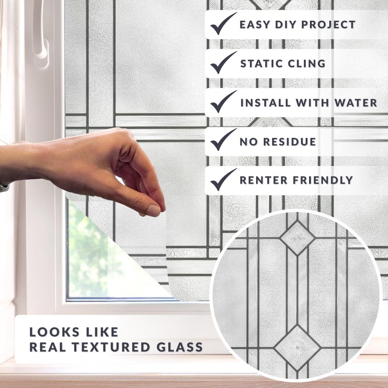 Artscape Geneva 24 x 36 Inch Window Film, Made in USA â€“ Provides Privacy, Non-Adhesive, Textured Leaded Glass Pattern, UV Protection, Easy to Apply and Removable - Image 2