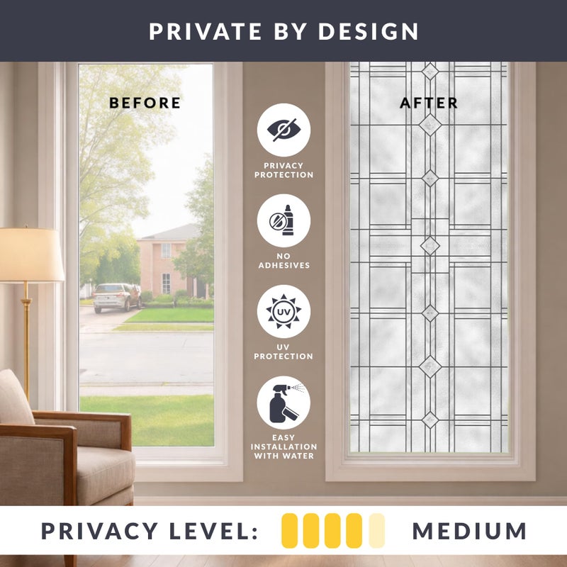 Artscape Geneva 24 x 36 Inch Window Film, Made in USA â€“ Provides Privacy, Non-Adhesive, Textured Leaded Glass Pattern, UV Protection, Easy to Apply and Removable - Image 3